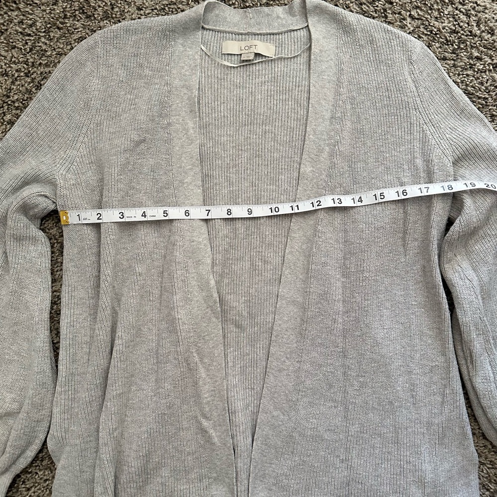 LOFT Light Gray Open Front Ribbed Cardigan - Picture 9 of 9